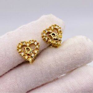 Dior Gold Crystal Heart Earrings